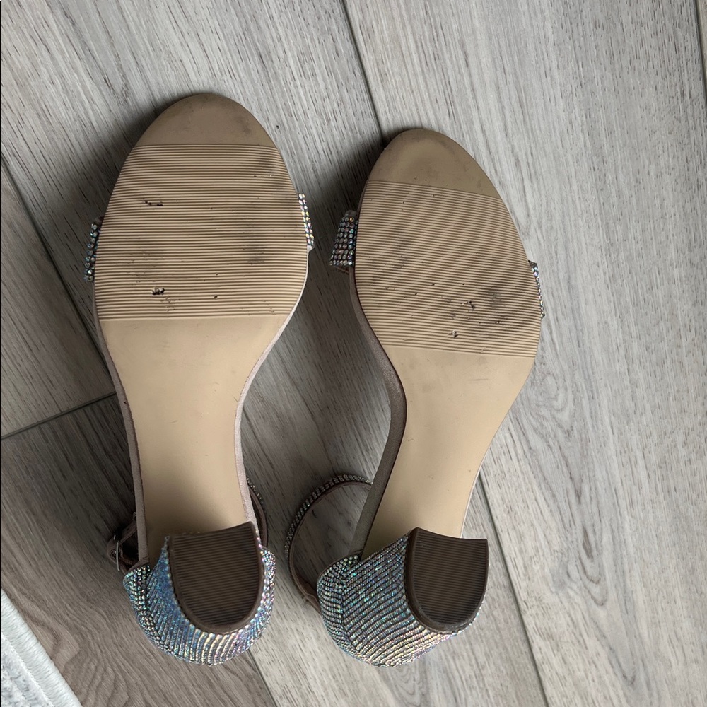 Steve Madden Nude Rhinestone Block Heels - Picture 3 of 4